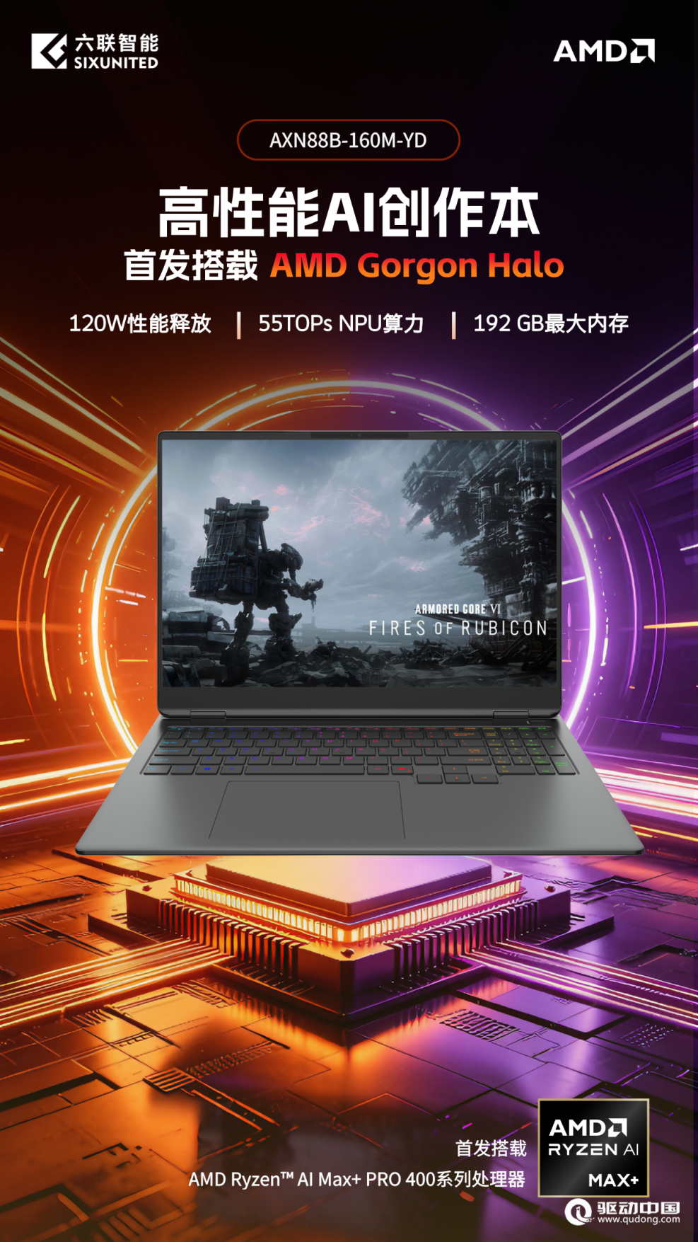 六联智能发布全球首批Gorgon Halo笔记本AXN88B